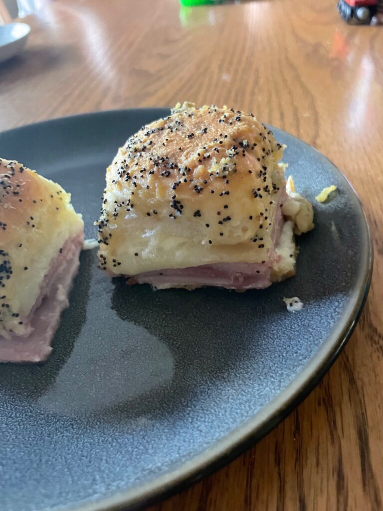 Close Up of Ham and Cheese Sliders